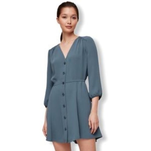 Babaton Dresses & Skirts - Babaton Blue Button Up V Neck Day Dress Size M